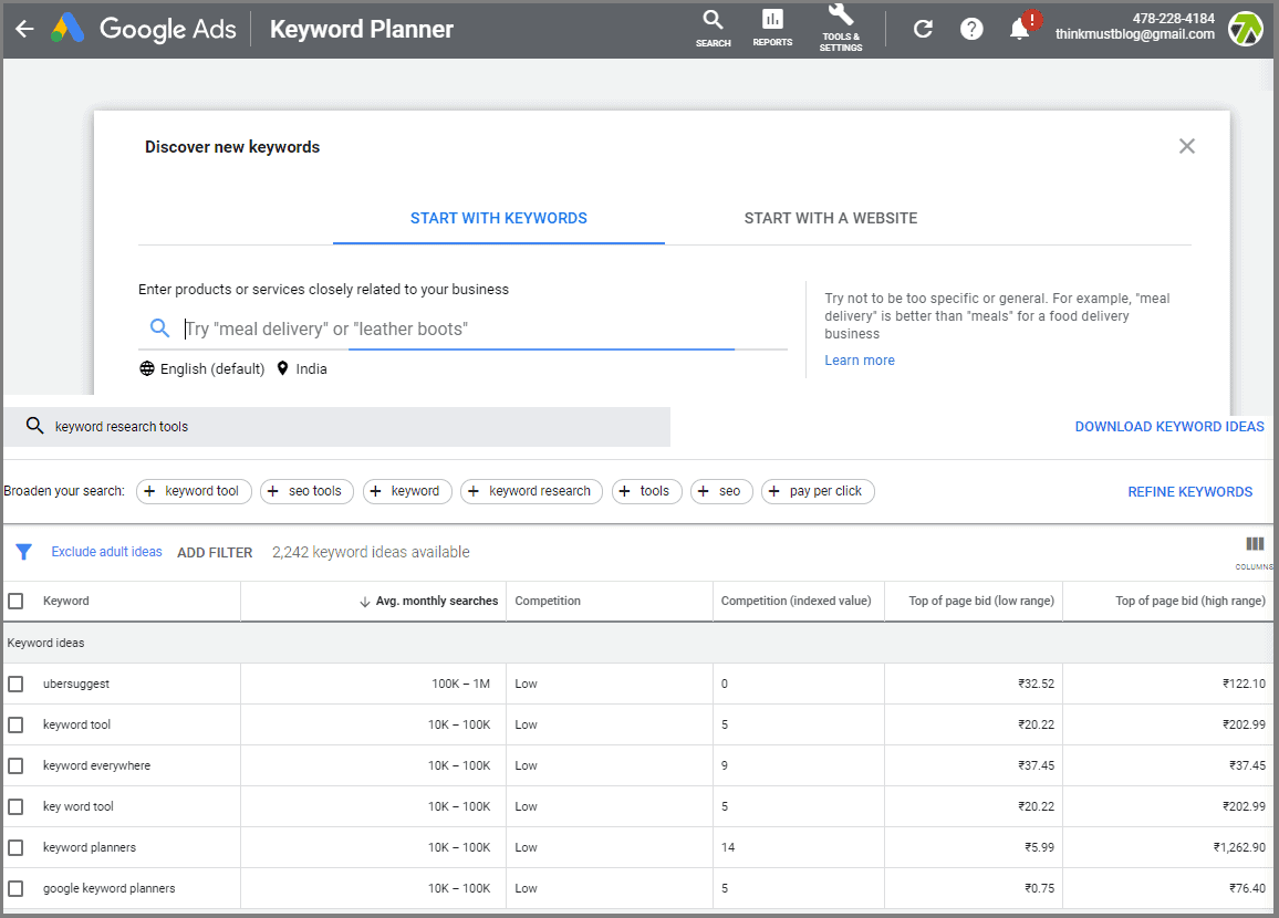 Keyword research tools